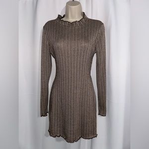 Striped brown long sleeve dress, Size Large